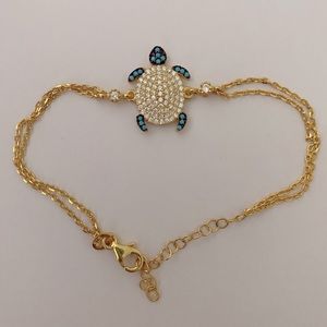 925 Silver turtle bracelet cz  / turquoise stones 18k yellow gold plated